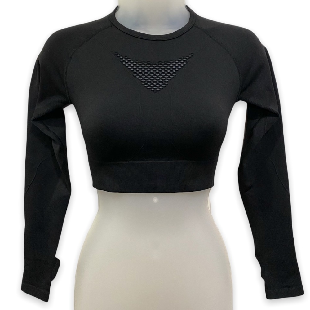 AYBL Black Crop Top Motion Seamless Long Sleeve Fitted Workout Shirt Size Small